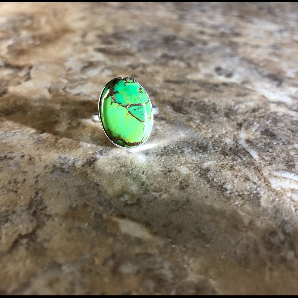 Vintage Turquoise Native Copper Tribal 925 Ring 7